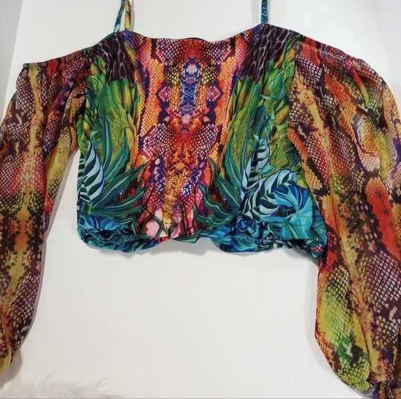 Multi Colored Snake Print Off Shoulder Crop Top SZ XL by Venus - Picture 2 of 11